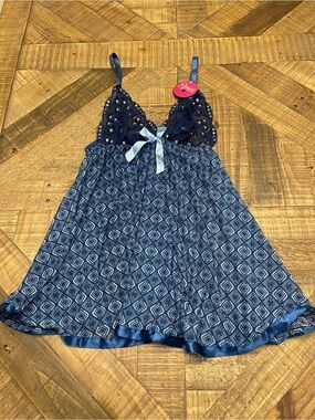 Spree Intimates Blue Diamond Print Chemise Sleepwear Lace Cups